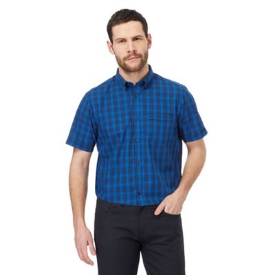 Dark blue checked print regular fit shirt